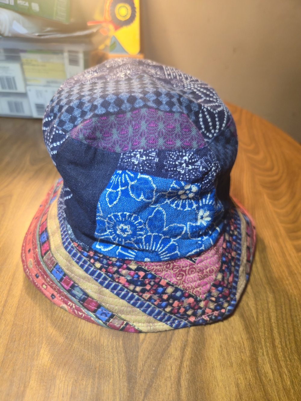 Patchwork Floral & Geometric Bucket Hat - Multicolor / Reversable